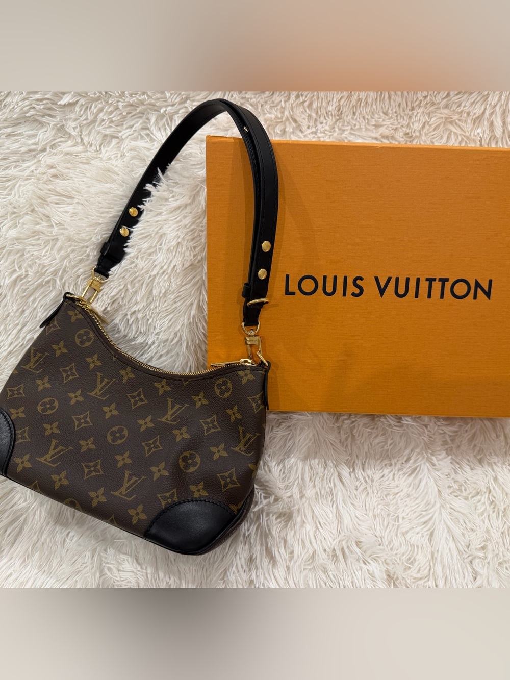 Louis Vuitton Monogram Shoulder Bag in Brown and Black with Gold Hardware